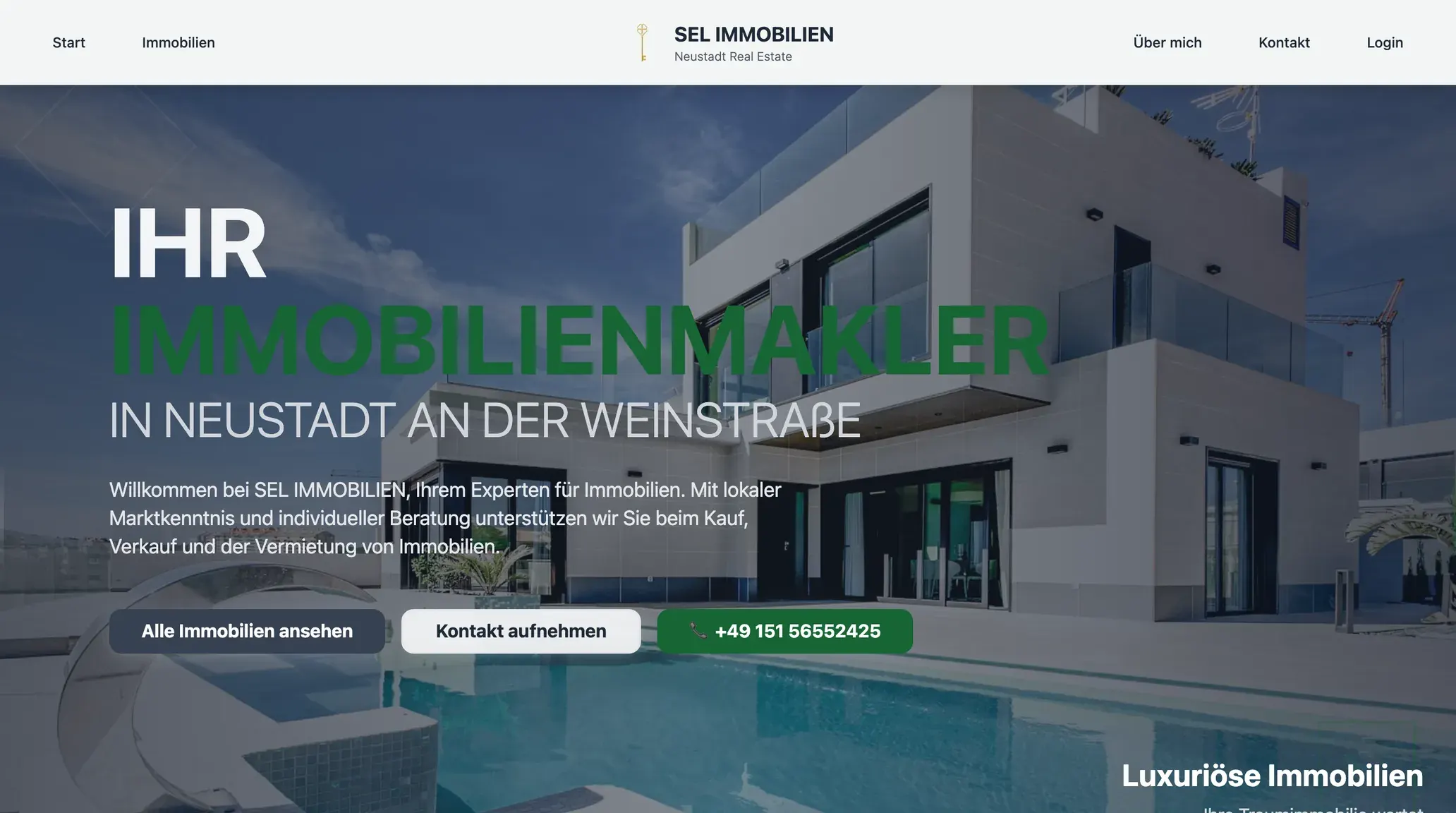 Startseite der Website von SEL Immobilien